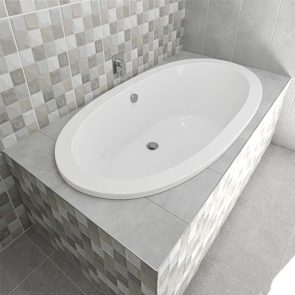 Arena White Built-in Oval Bath – 1800 x 960mm - Image 4