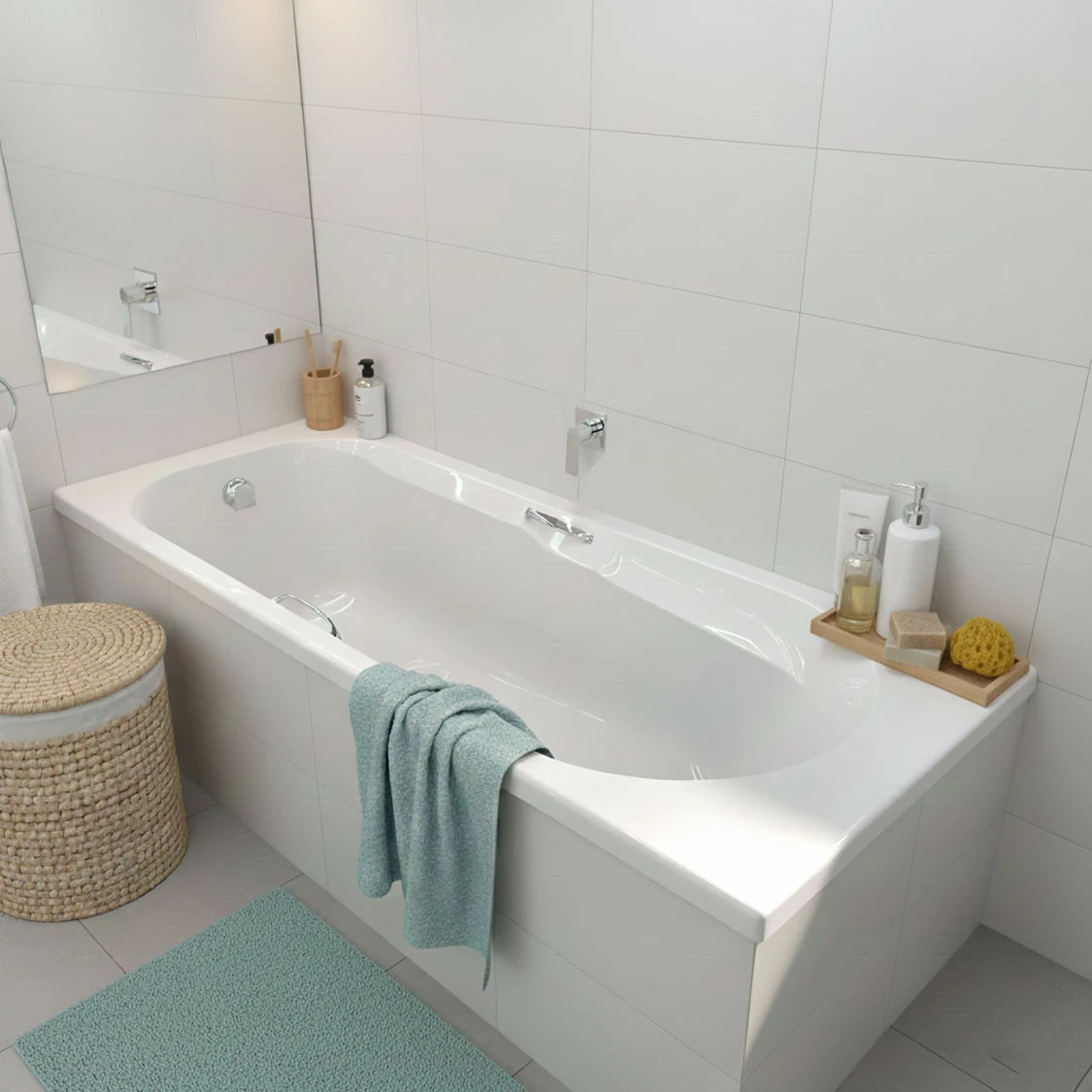 Coral White Built-in Straight Bath with Handles – 1700 x 700mm - Image 9