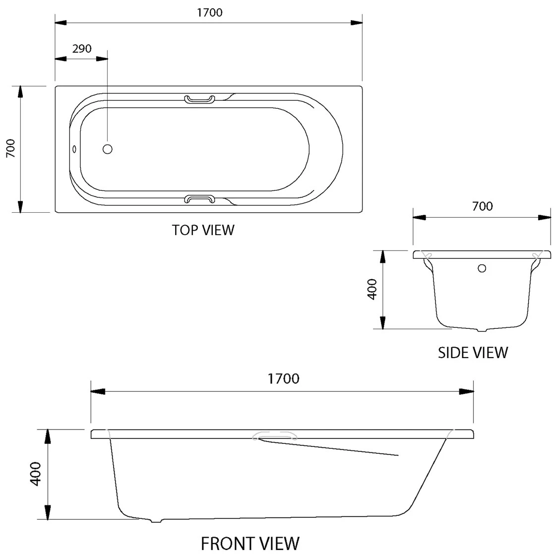 Coral White Built-in Straight Bath with Handles – 1700 x 700mm - Image 12