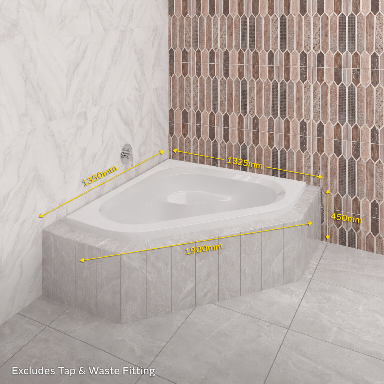 Piazza White Built-in Corner Bath – 1350 x 1350 x 1900mm - Image 3