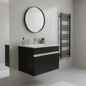 Satin Black Wall Hung Cabinet & White Basin – 600 x 450mm